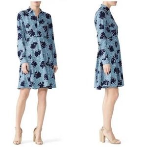 Kate Spade Blue Bubble Dot Smocked Long Sleeve Dress Size 14